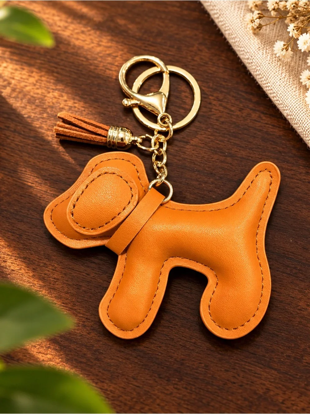 New Brown Dog Keychain Bag Charm with Tassel